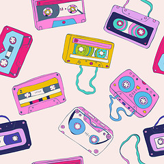 Image showing Seamless pattern of retro cassette tapes