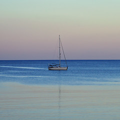 Image showing sailboat reflected on sea water