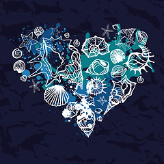 Image showing Heart of the shells. Hand drawn illustration