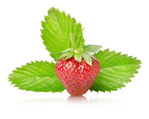 Image showing Ripe strawberries with leaves isolated