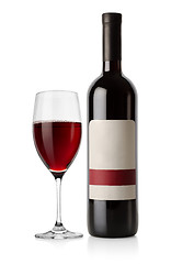 Image showing Bottle of red and wineglass