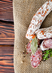 Image showing Salami sausage and spices