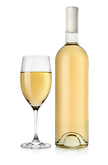 Image showing Bottle of white wine and wine glass