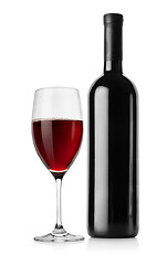 Image showing Bottle of red wine and wineglass