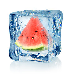 Image showing Ice cube and watermelon