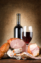 Image showing Wine and meat