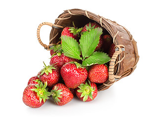 Image showing Strawberries in a wooden basket