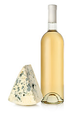 Image showing White wine and blue cheese