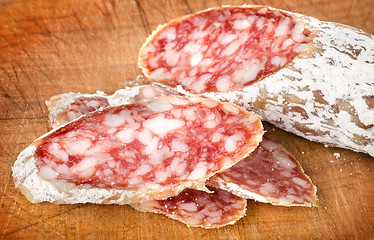 Image showing Salami on a cutting board