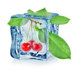 Image showing Ice cube and cherry