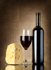 Image showing Red wine and cheese