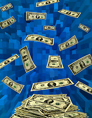 Image showing dollars flying away on blue abstraction