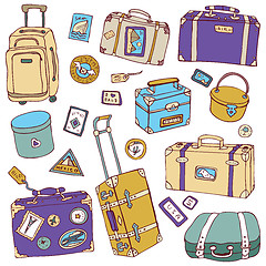 Image showing Vintage suitcases set. Travel Vector illustration.