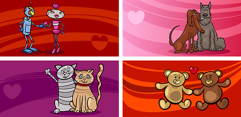 Image showing valentine cartoon greeting cards set