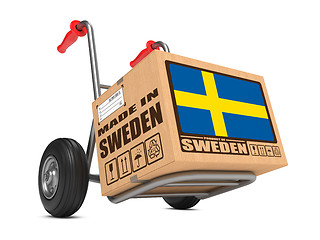 Image showing Made in Sweden - Cardboard Box on Hand Truck.