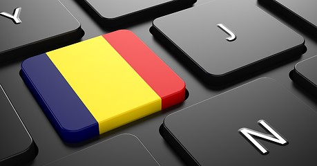 Image showing Romania - Flag on Button of Black Keyboard.