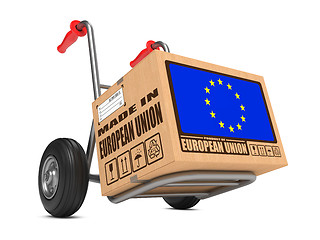 Image showing Made in EU - Cardboard Box on Hand Truck.