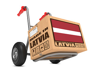 Image showing Made in Latvia - Cardboard Box on Hand Truck.