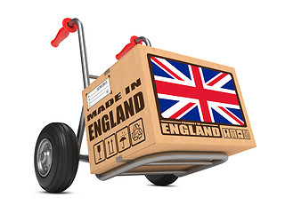 Image showing Made in England - Cardboard Box on Hand Truck.