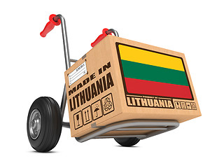 Image showing Made in Lithuania - Cardboard Box on Hand Truck.