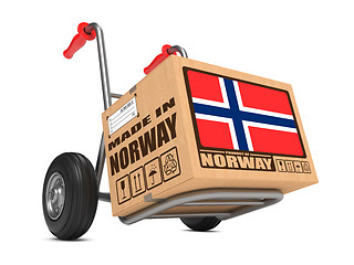 Image showing Made in Norway - Cardboard Box on Hand Truck.