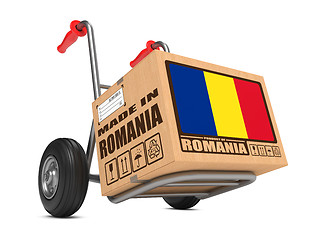 Image showing Made in Romania - Cardboard Box on Hand Truck.