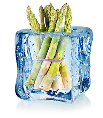 Image showing Ice cube and asparagus