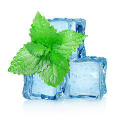 Image showing Three ice cubes and mint