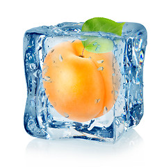 Image showing Ice cube and apricot isolated