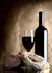 Image showing Wine and meat products