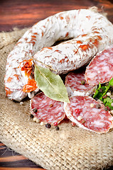 Image showing Salami sausage and spices