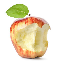 Image showing Eaten red apple and leaf isolated 