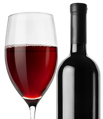 Image showing Glass of wine and bottle of wine