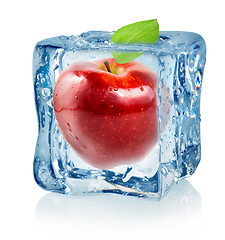 Image showing Ice cube and red apple