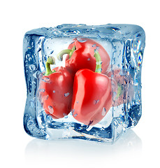 Image showing Ice cube and red peppers