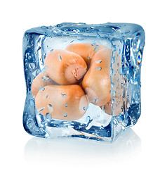 Image showing Ice cube and smoked sausage isolated