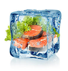 Image showing Ice cube and salmon