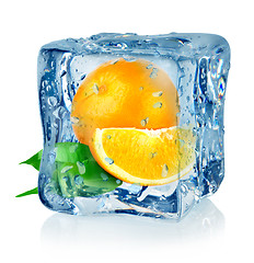 Image showing Ice cube and orange