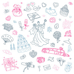 Image showing Wedding set. Hand drawn illustration.