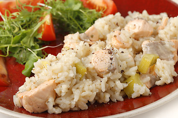 Image showing Salmon risotto close up