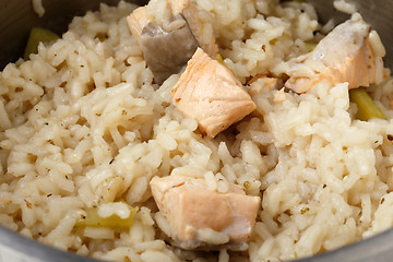 Image showing Salmon risotto cooking