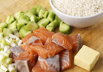 Image showing Chopped salmon rice and spring onions