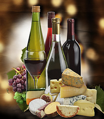 Image showing Wine ,Grape And Cheese