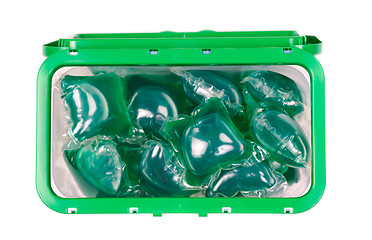 Image showing Green gel laundry capsules