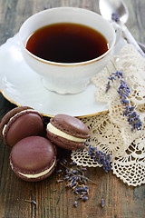 Image showing Macarons and sprigs of lavender. 