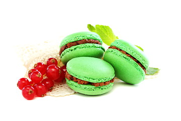 Image showing Delicious macaroons with chocolate and mint.