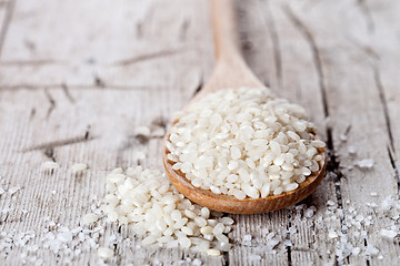 Image showing raw white rice in spoon 