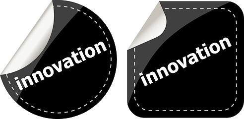 Image showing innovation word on black stickers button set, label