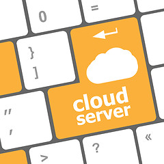 Image showing cloud server words concept on blue button of the keyboard
