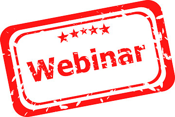 Image showing webinar on red rubber stamp over a white background